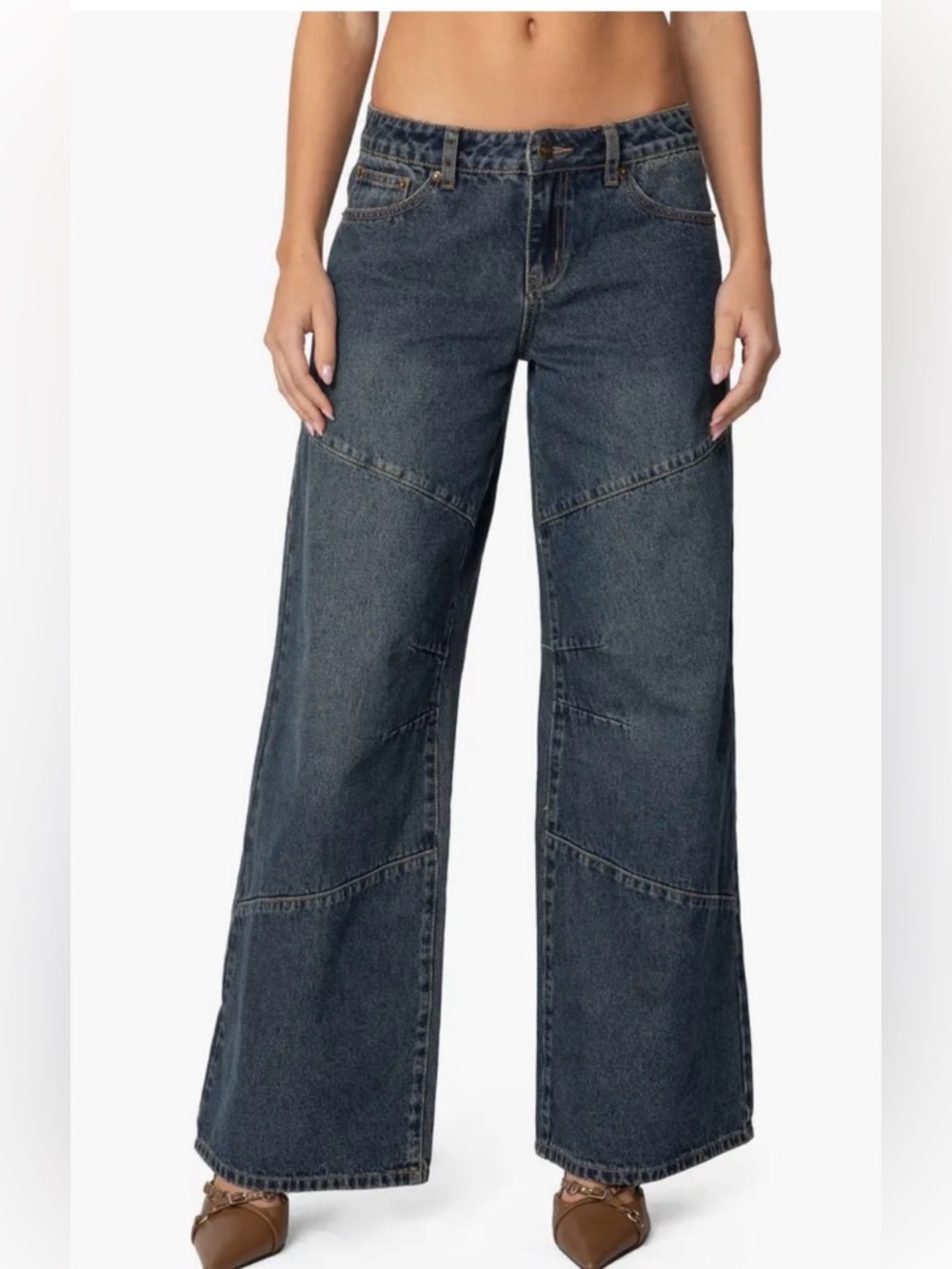 Edikted Laney Low Rise Dark Blue Straight Jeans Large